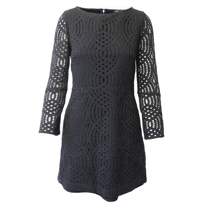 Maje Cutout Lace Mini Dress In Black Cotton